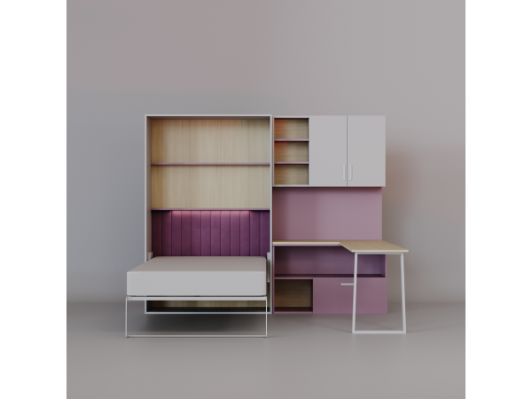 Zestaw Flexi Bed Łóżko Półkotapczan kolor Różowy z Biurkiem Narożnym