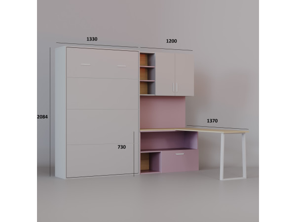 Zestaw Lumio Półkotapczan z Biurkiem, Komodą 3S i Szafą kolor Różowy