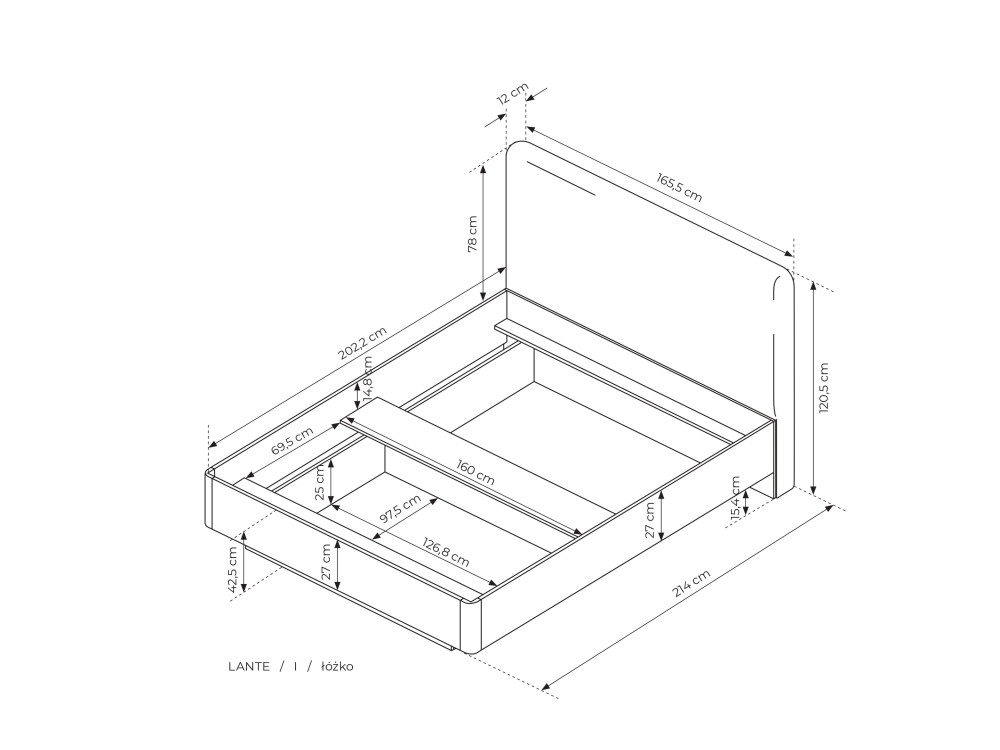 ŁÓŻKO 160 Z ZAGŁOWIEM i Stelażem pod materac...