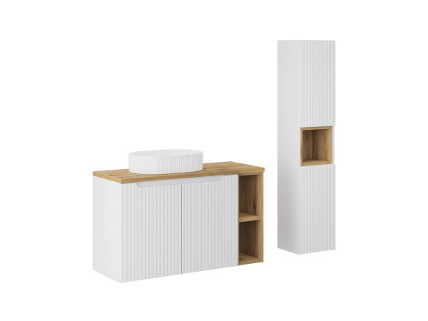 Zestaw meblowy 100cm z blatem, umywalką nablatową beyond i szafką wysoką