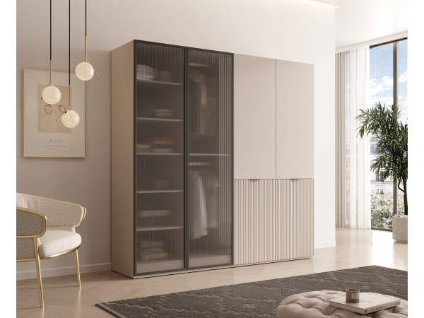 Szafa modułowa SANDBOX 200cm kolor Frontu Szkło Flutes + Kaszmir.