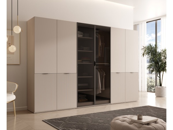 Szafa modułowa SANDBOX 300cm kolor Frontu Kaszmir + Szkło Antisol