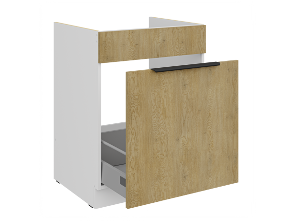 Szafka dolna pod zlew z wysuwaną szufladą 60 ZL 1S BB - Kuchnia Dąb CREMONA / Biały