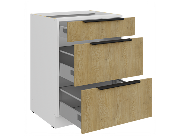 Szafka dolna 3 szuflady 60 D 3S BB - Kuchnia Dąb CREMONA / Biały