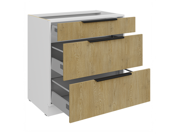 Szafka dolna 3 szuflady 80 D 3S BB - Kuchnia Dąb CREMONA / Biały