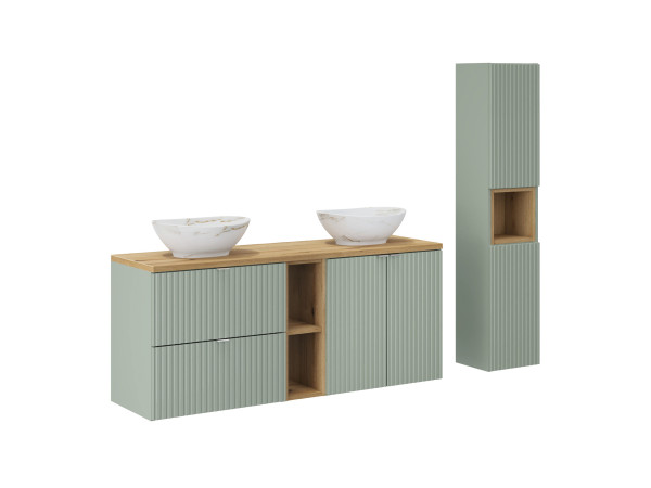 Zestaw meblowy 140cm z blatem, 2 umywalkami nablatowymi pati i szafką wysoką