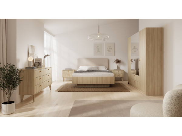Zestaw ŁÓŻKO + 2 Stoliki + Komoda + Szafa VIKI Kolor DĄB...