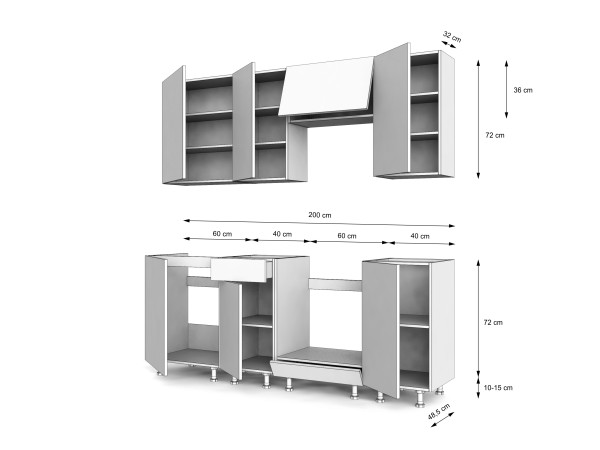 Przykładowe zestawienie kuchni 200cm Simply Evoke / Evoke