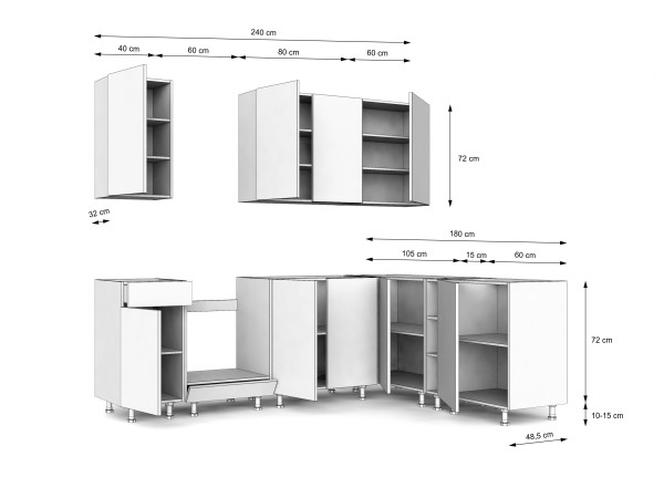 Przykładowe zestawienie kuchni 2.4x1.8m Simply Biały / Kaszmir