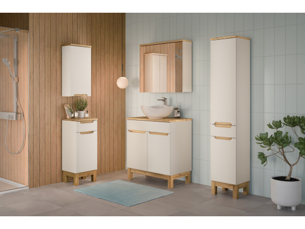 Zestaw meblowy 80cm z blatem, umywalką nablatową cloud, szafką wysoką i szafką z lustrem