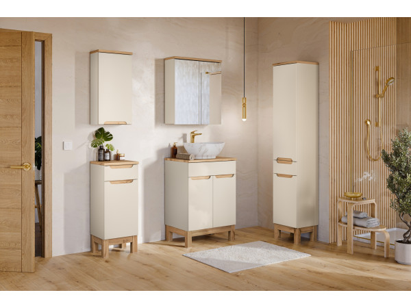 Zestaw meblowy 60cm z blatem, umywalką nablatową pati, szafką wysoką i szafką z lustrem