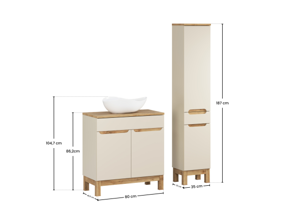 Zestaw meblowy 80cm z blatem, umywalką nablatową cloud i szafką wysoką