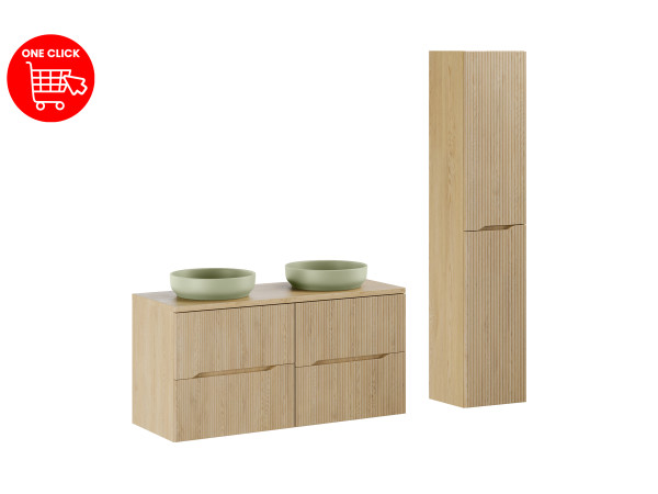 Zestaw meblowy 120cm z blatem, 2 umywalkami nablatowymi river i szafką wysoką