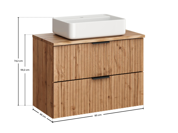 Zestaw meblowy 80cm z blatem i umywalką nablatową magic