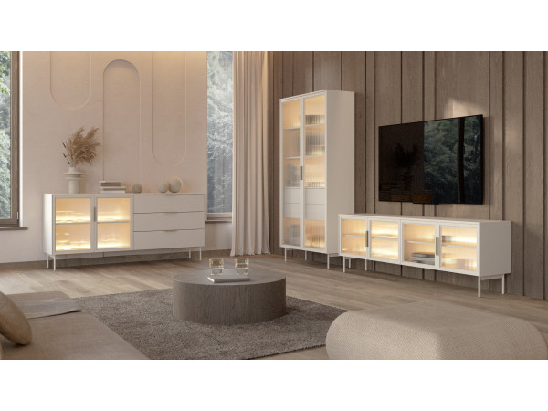 Zestaw Lumi Kaszmir Witryna + RTV + KOMODA + LED