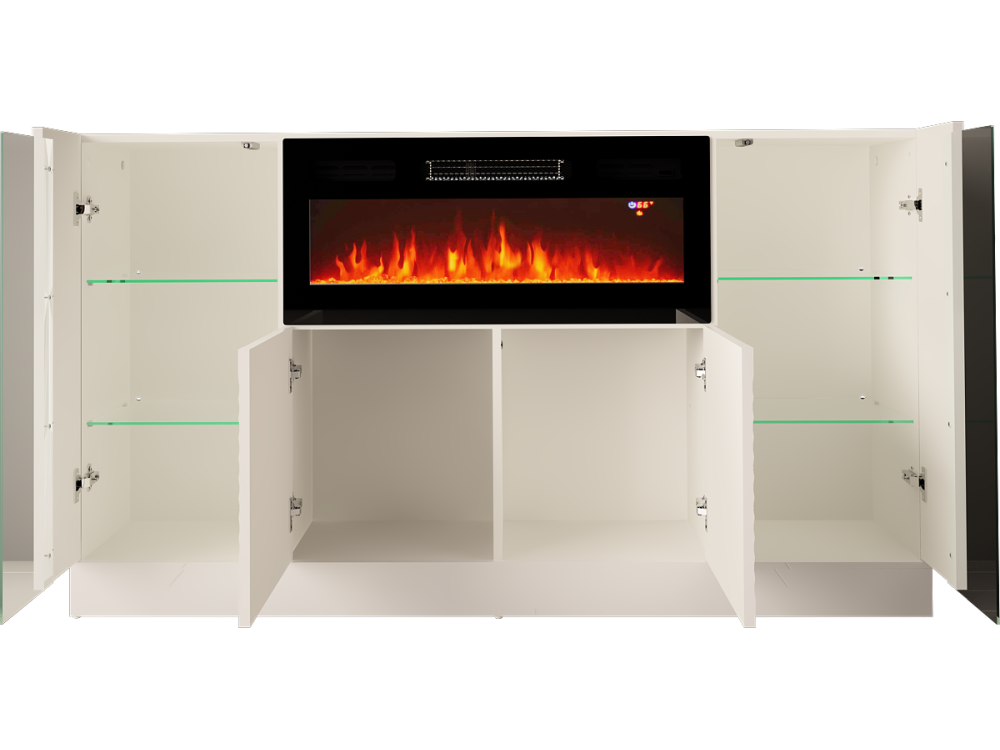 DIUNA-01 Komoda z kominkiem 160cm Biały Mat / Biały Połysk