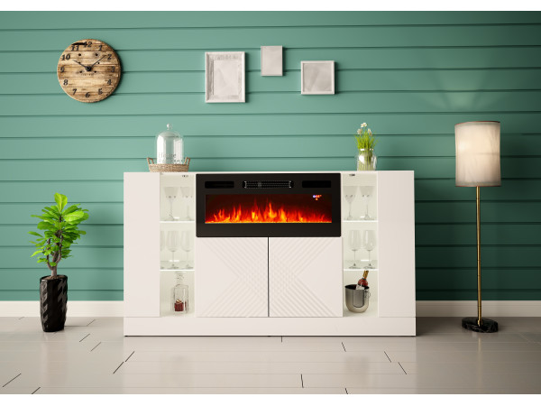 DIUNA-01 Komoda z kominkiem 160cm Biały Mat / Biały Połysk DIUNA-01 Komoda z kominkiem 160cm Biały Mat / Biały Połysk