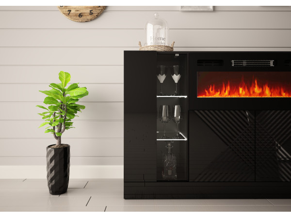 DIUNA-01 Komoda z kominkiem 160cm Czarny Mat / Czarny Połysk DIUNA-01 Komoda z kominkiem 160cm Czarny Mat / Czarny Połysk