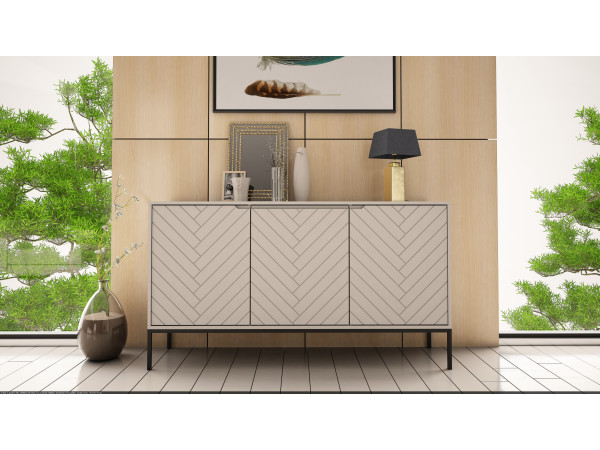 Komoda ze wzorem jodełki Aspen 03 cashmere 150cm czarny stelaż