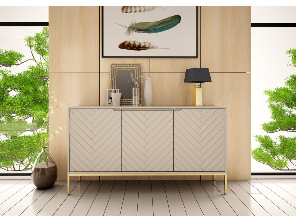 Komoda ze wzorem jodełki Aspen 03 cashmere 150cm złoty stelaż