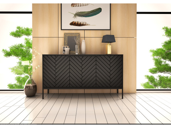 Komoda ze wzorem jodełki Aspen 03 czarny mat 150cm czarny stelaż