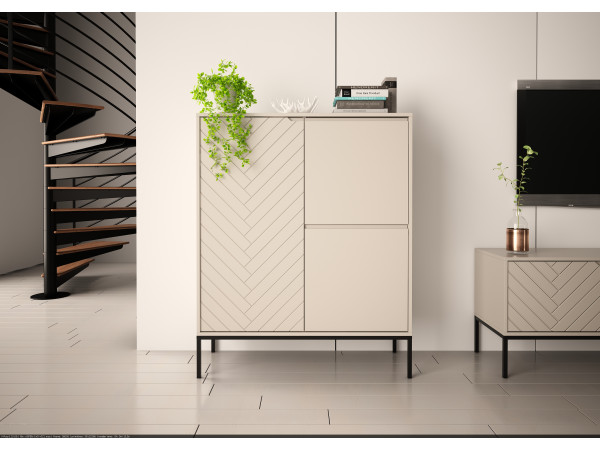 Wysoka komoda w jodełkę Aspen 07 cashmere - czarny stelaż