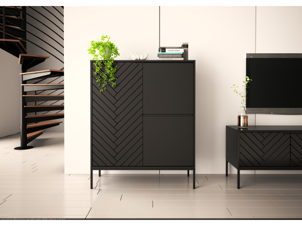 Wysoka komoda w jodełkę Aspen 07 czarna - czarny stelaż