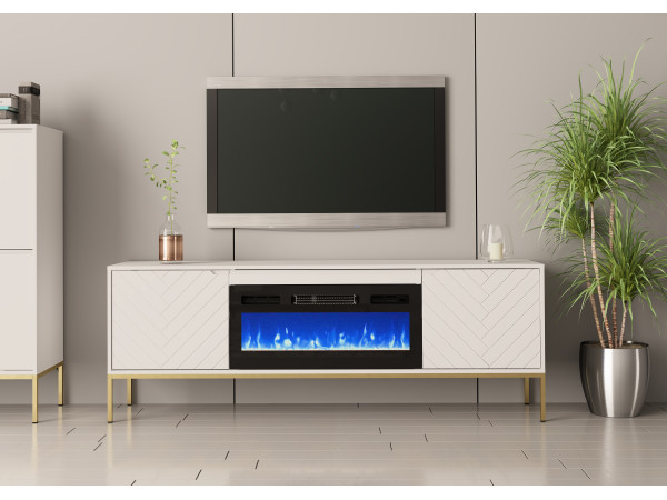 Szafka RTV z kominkiem Aspen 02 biały mat 180cm ze złotym stelażem Szafka RTV z kominkiem Aspen 02 biały mat 180cm ze złotym stelażem