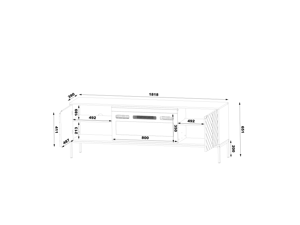 Szafka RTV z kominkiem Aspen 02 cashmere z czarnym stelażem 180cm