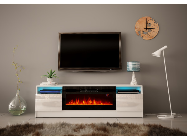DUKE-01 Szafka RTV z kominkiem 160cm Biały Mat Biały Połysk + LED DUKE-01 Szafka RTV z kominkiem 160cm Biały Mat Biały Połysk + LED