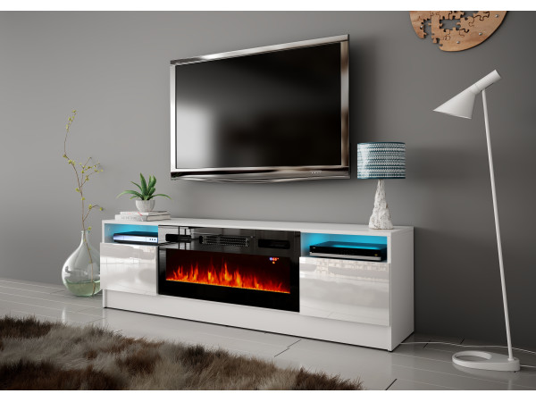 DUKE-01 Szafka RTV z kominkiem 160cm Biały Mat Biały Połysk + LED DUKE-01 Szafka RTV z kominkiem 160cm Biały Mat Biały Połysk + LED