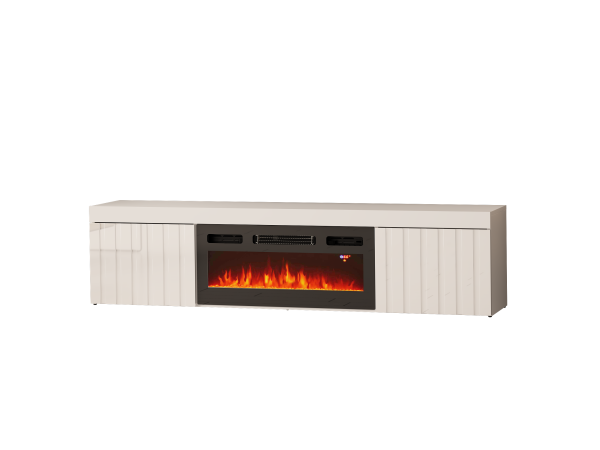Szafka RTV KNOXVILLE z kominkiem 180cm Biała