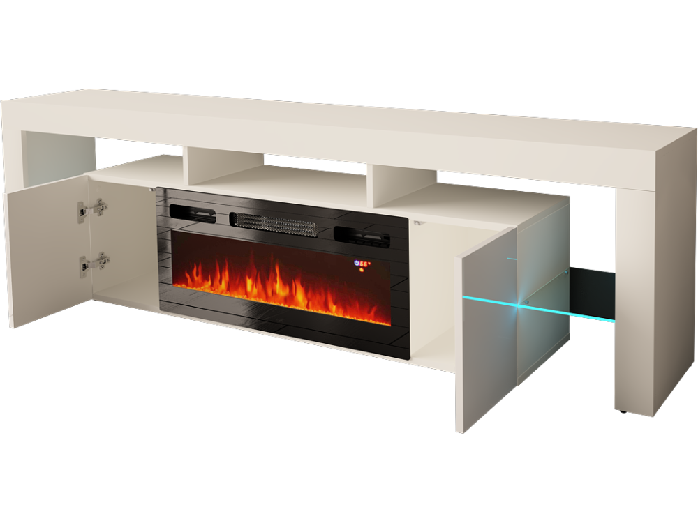 Szafka RTV z kominkiem SOLEO 200cm Biała