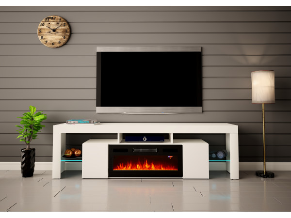 Szafka RTV z kominkiem SOLEO 200cm Biała