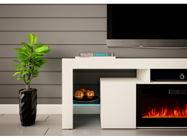 Szafka RTV z kominkiem SOLEO 200cm Biała