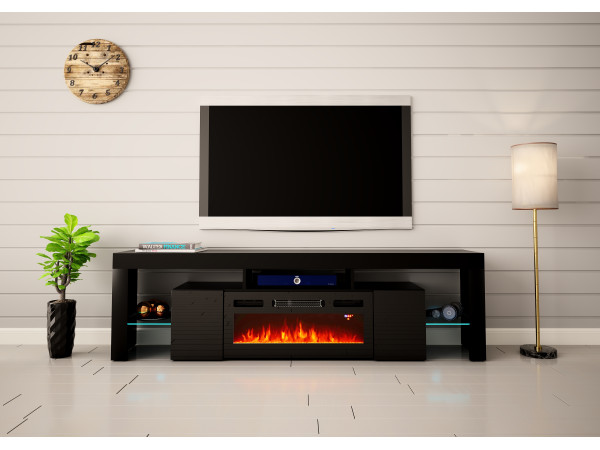 Szafka RTV z kominkiem SOLEO 200cm Czarna Szafka RTV z kominkiem SOLEO 200cm Czarna