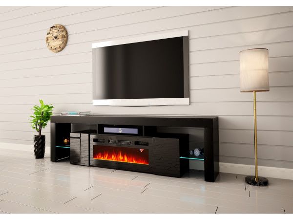 Szafka RTV z kominkiem SOLEO 200cm Czarna Szafka RTV z kominkiem SOLEO 200cm Czarna