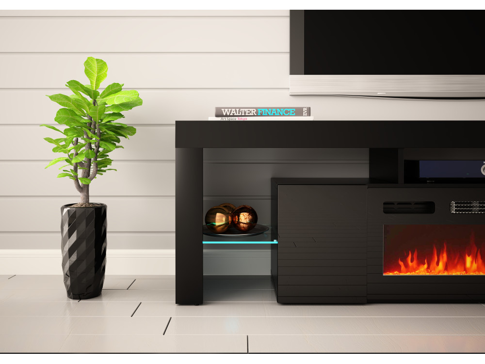 Szafka RTV z kominkiem SOLEO 200cm Czarna