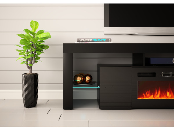 Szafka RTV z kominkiem SOLEO 200cm Czarna Szafka RTV z kominkiem SOLEO 200cm Czarna