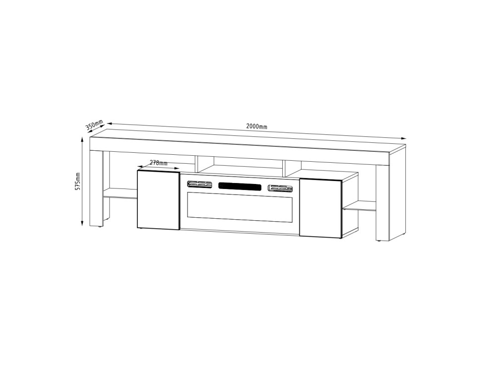 Szafka RTV z kominkiem SOLEO 200cm Czarna