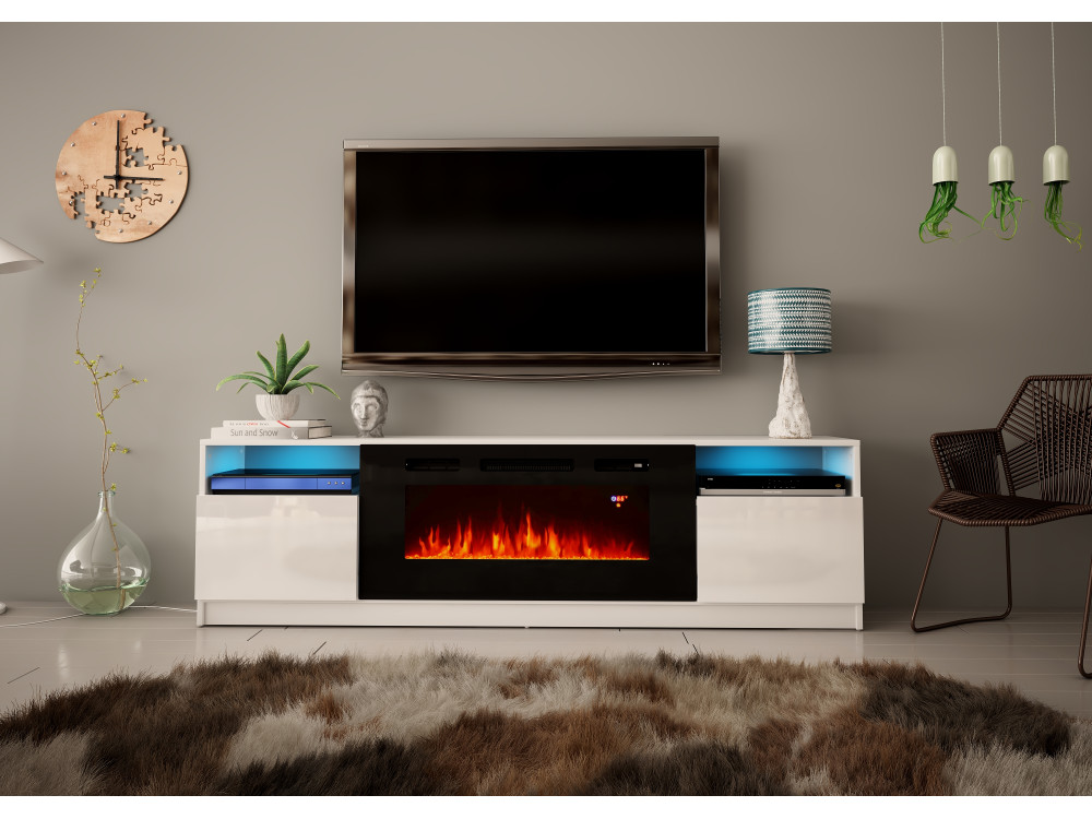 Szafka RTV YORK z kominkiem 200cm Biała