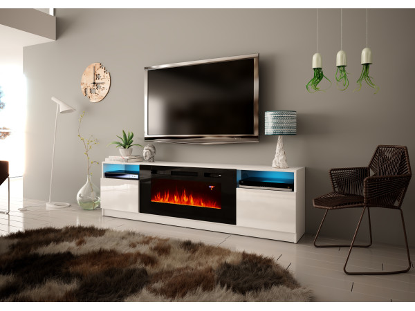 Szafka RTV YORK z kominkiem 200cm Biała Szafka RTV YORK z kominkiem 200cm Biała