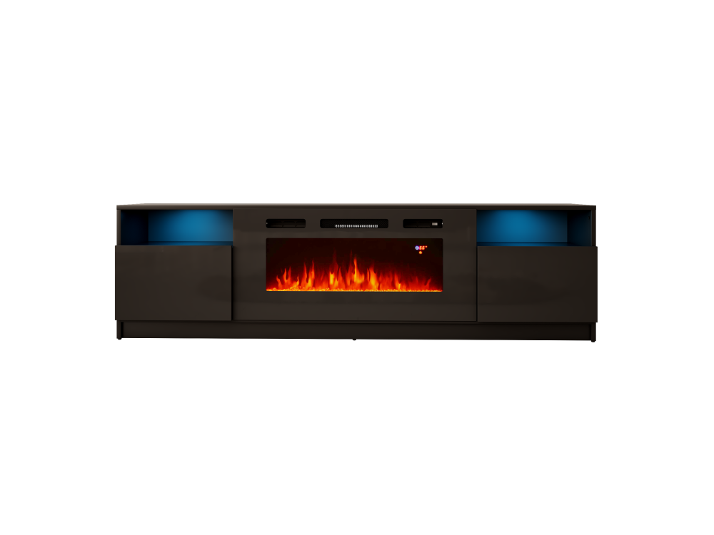 Szafka RTV YORK z kominkiem 200cm Czarna