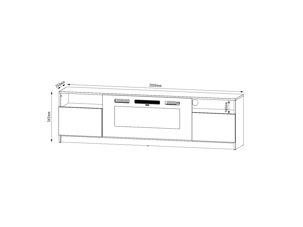Szafka RTV YORK z kominkiem 200cm Czarna