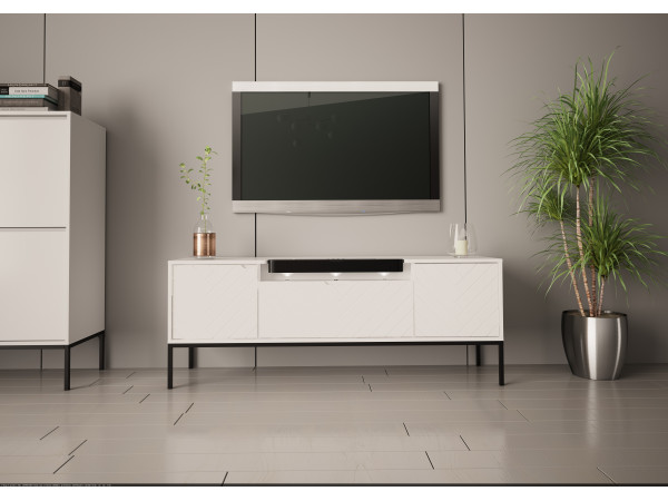 Szafka RTV Aspen 06 biała z głośnikiem JBL i oświetleniem czarny stelaż