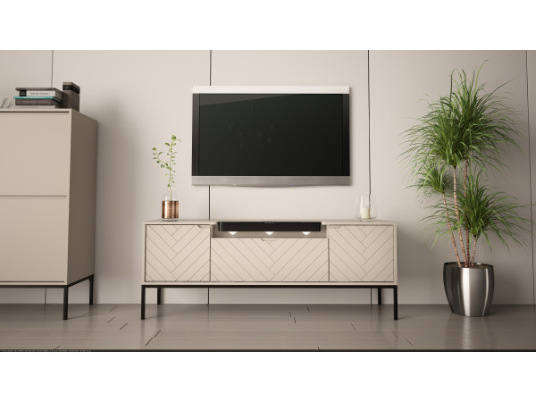 Szafka RTV Aspen 06 cashmere z głośnikiem JBL i oświetleniem czarny stelaż
