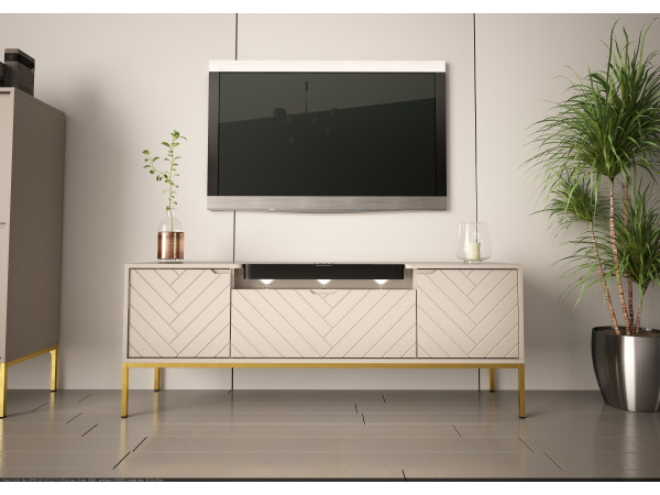 Szafka RTV Aspen 06 cashmere z głośnikiem JBL i oświetleniem złoty stelaż