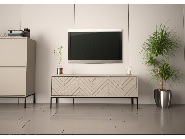 Szafka RTV w jodełkę Aspen 01 cashmere z czarnym stelażem 150cm