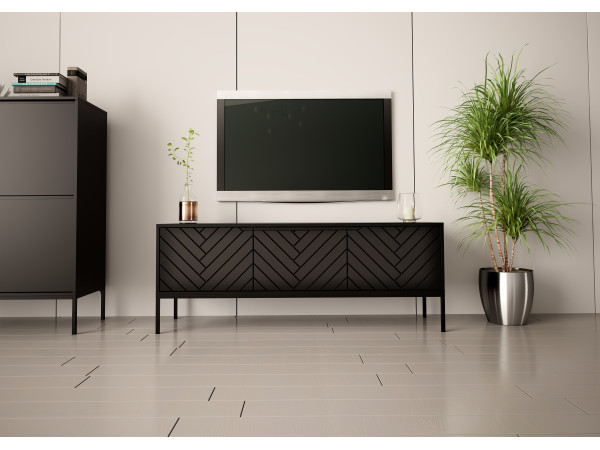 Szafka RTV w jodełkę Aspen 01 czarna z czarnym stelażem 150cm