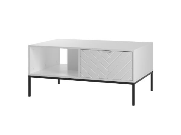 Stolik kawowy w jodełkę Aspen 05 biały mat czarny stelaż